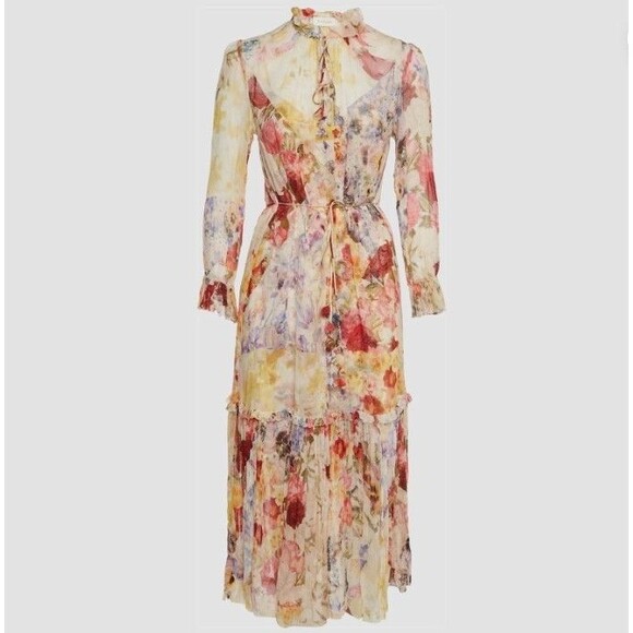 Zimmermann Multicolor Floral Print Silk Belted Wonderland Midi Dress 1 (S) - Picture 5 of 6